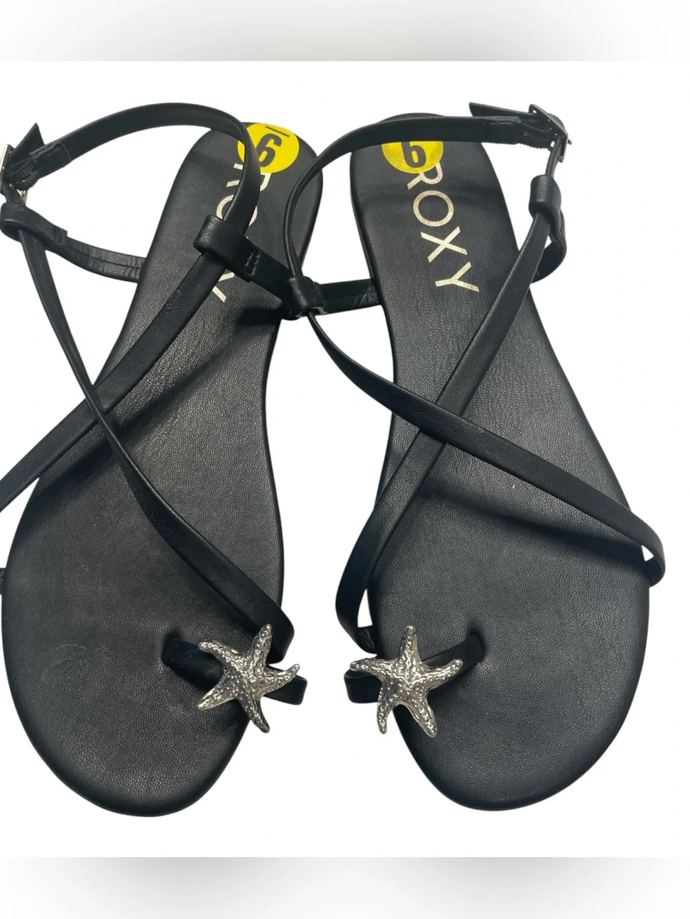 Roxy Black Flat Sandals with Starfish Size 9 NWT